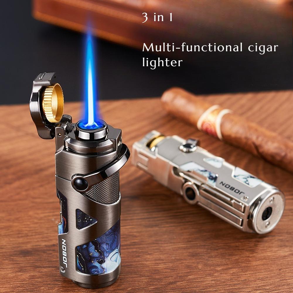 3-in-1 Multi-functional Cigar-specific Lighter When Used Moxibustion Directly Shoots Cigar Into Blue Flame Cigarette Accessories