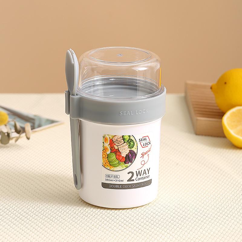 Portable Double-Layer Yogurt and Oatmeal Cup with Lid and Spoon for Salads and Nuts
