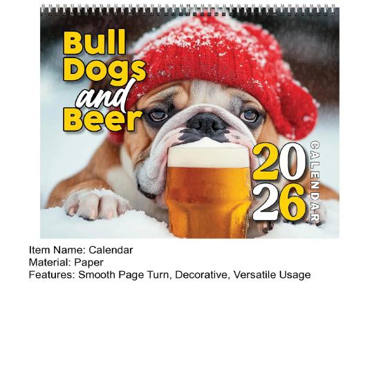 Bulldogs And Beer 2026 Wall Calendar 12-Month Themed Planner with Coil