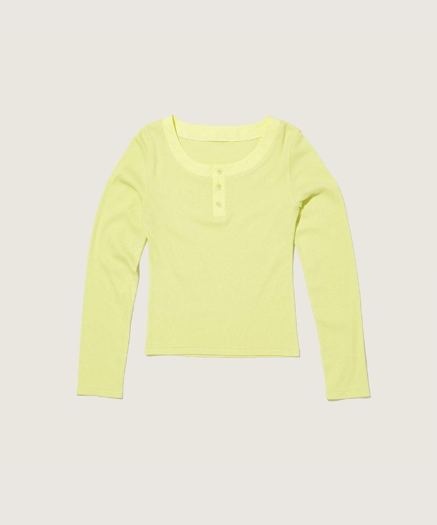 PLAC WOMEN Henley Neck Ribbed T-Shirt Light Green
