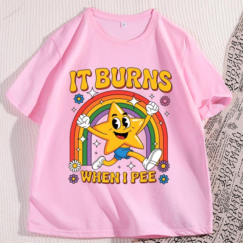 Lustiges Sprüche T-Shirt 'Es brennt beim Wasserlassen' 90er Vintage Baumwolle Kurzarm T-Shirt Streetwear Locker Rundhals Streetwear Kleidung