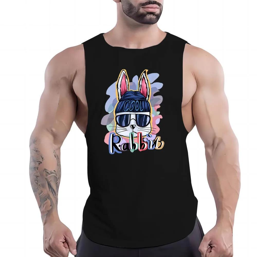 Daily O Collar Breathable Simple Casual Cartoon Animal Print Outdoor Street Style Sleeveless Multi-Color Vest Gym Sports Style