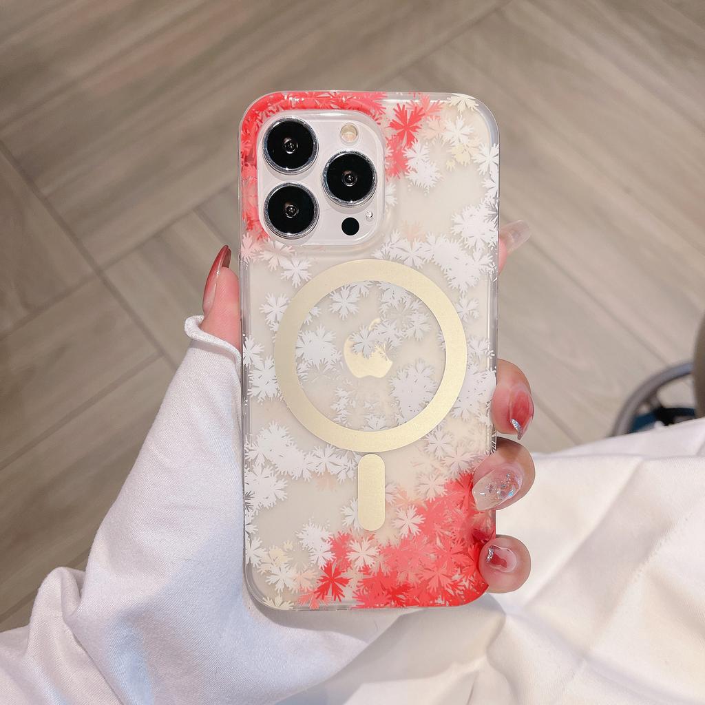 Frosted Skin Flower for IPhone16 Strong Magnetic Phone Case for Apple 14ProMax Print 15