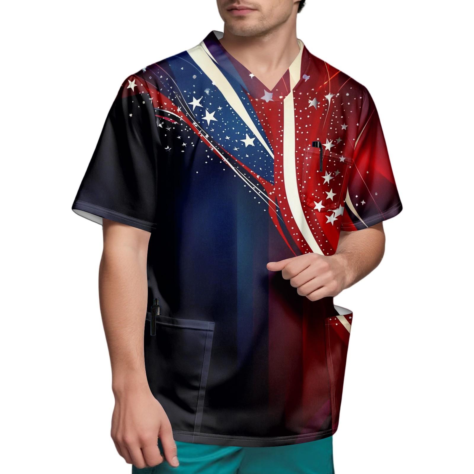 

Мужской топ с короткими рукавами и V-образным вырезом в честь Дня независимости и нагрудным карманом XL чёрный