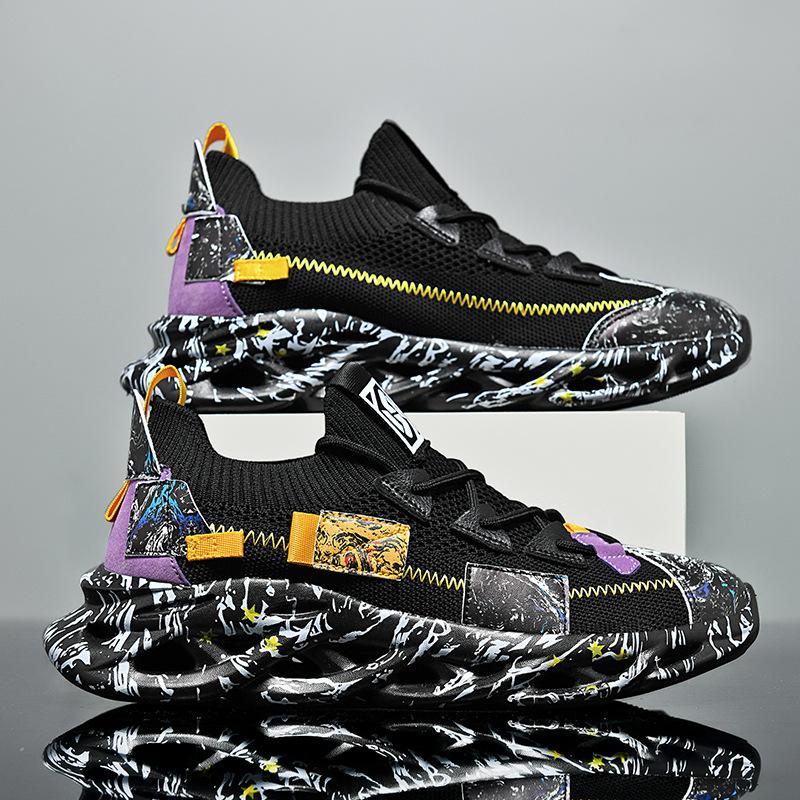 

2025 summer new high elastic men s shoes blade trend casual shoes mesh breathable deodorant coconut sports dad shoes 46 чёрный