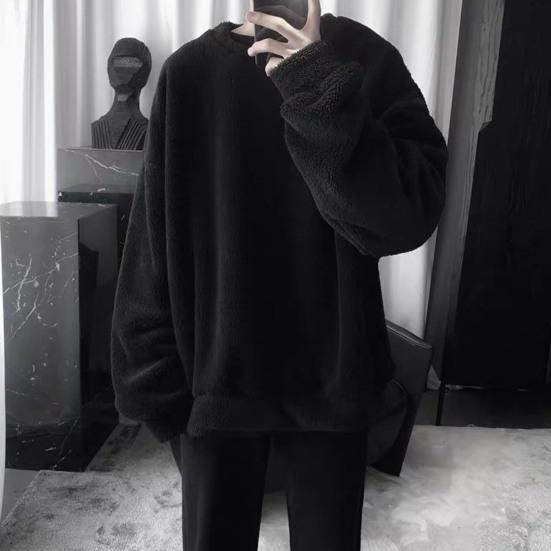 Men Sweatshirt Solid Color O Neck Loose Cozy Winter Top for Daily Wear