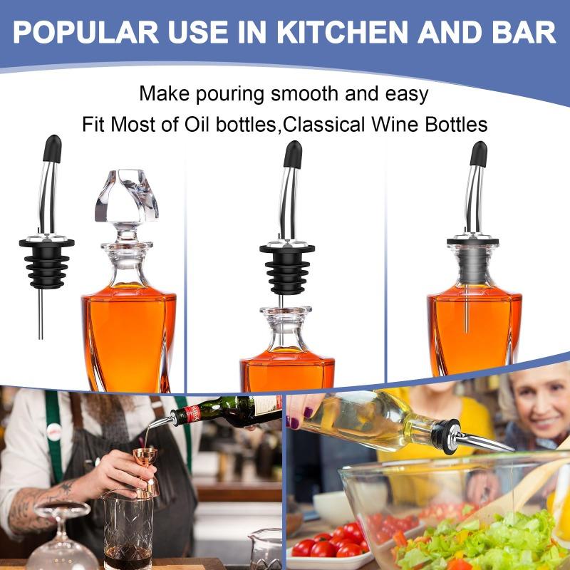 1/2/4/6Pcs Reusable Stainless Steel Wine Bottle Stopper Olive Oil Pourer Spout Dispenser Set Airtight Kitchen Bar Tools