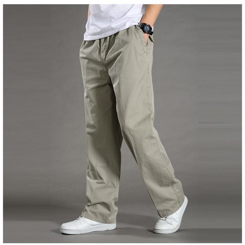 Summer Thin Men's Casual Pants Plus Fat Large Size Loose Middle-aged Men's Pants Large Size Pure Cotton Straight Elastic Waist