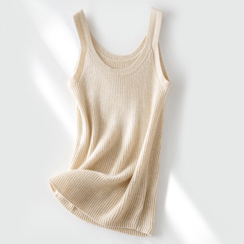 

100% Pure Cashmere Striped Round Neck Slim Fit Women s Winter Vest Medium брудно-білий