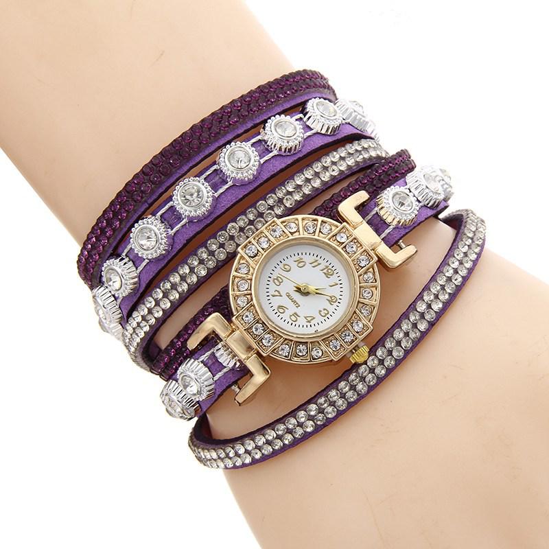 Damen Mode Wickelarmbanduhr - Diamantbesetzte Quarz-Armbanduhr