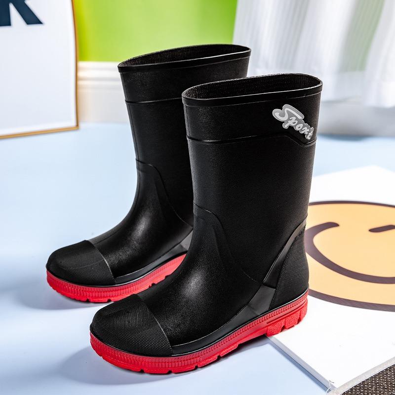 Summer men's high rain boots contrasting black and red fishing rain boots car wash cleaning wading shoes work shoes men