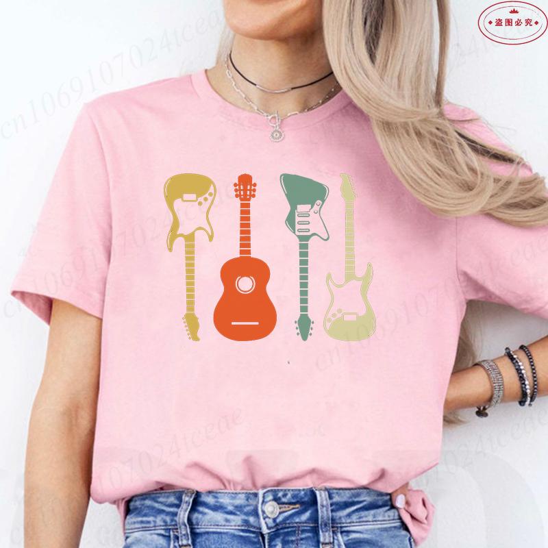 Aesthetic T-shirt Women Clothing Fashion Guitar Graphic Y2k Tops Harajuku Comfortable O Neck Short Sleeve Female Tees Shirt