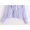 Kaslead New Arrival Women's Fashion Style Casual Minimalist Loose French Style V-neck Ruffles Long Sleeves Shirt