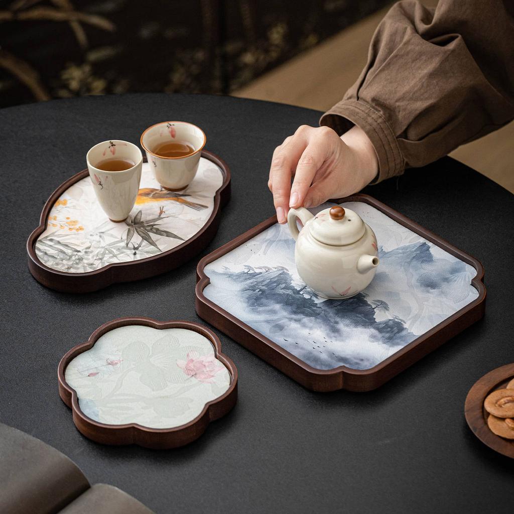 Bambus-Teetablett mit blütenblattförmigen Untersetzern im Lotus-Design Wohnzimmer Trockenaufguss-Tablett Traditionelles Chinesisches Kung Fu Tee-Set