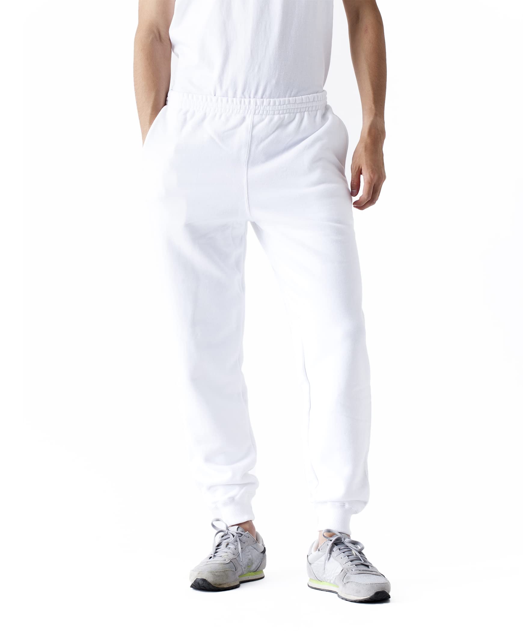

T-shirt.ST Men s 10.0oz Sweatpants, Solid Color, Pile Lining, Ribbed Hem, White, Size L