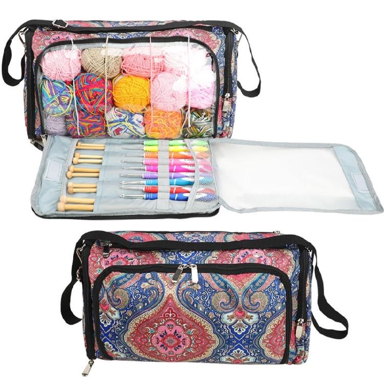 Durable Crochet Tote Bag for Yarn and Needle Hooks Keep Everything in Place