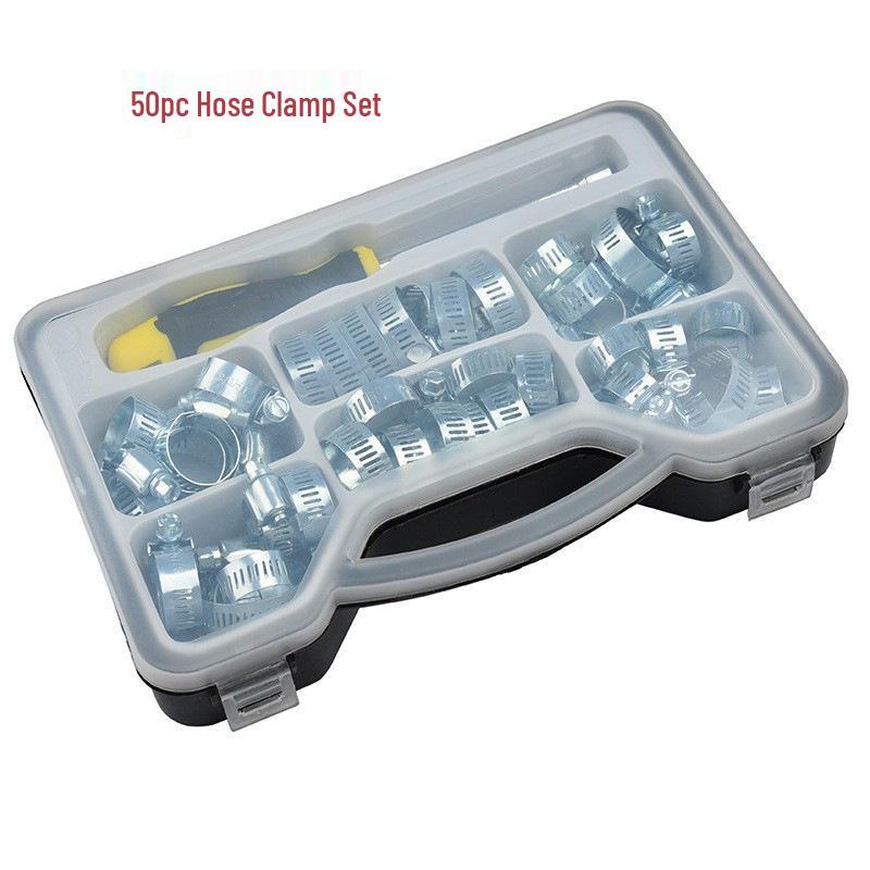 40-Piece Galvanized Carbon Steel Hose Clamp Set, Metric & American Tightening Tool Kit for Auto Repair