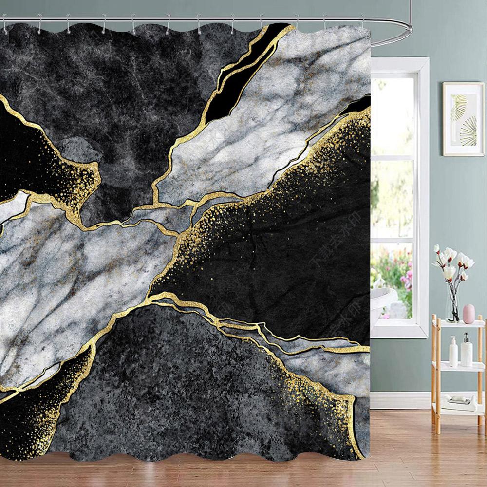 

Black Gray Gold Marble Shower Curtain Grey Modern Abstract Shower Curtain for Bathroom Cool Art Pretty Fabric Bath Curtain Decor 90x180cm-35x70in