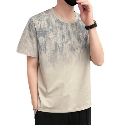 Sommer Herren Locker Sitzendes Kurzarmshirt Top mit Rundhalsausschnitt Blume Fünfviertelarm Halbarmshirt