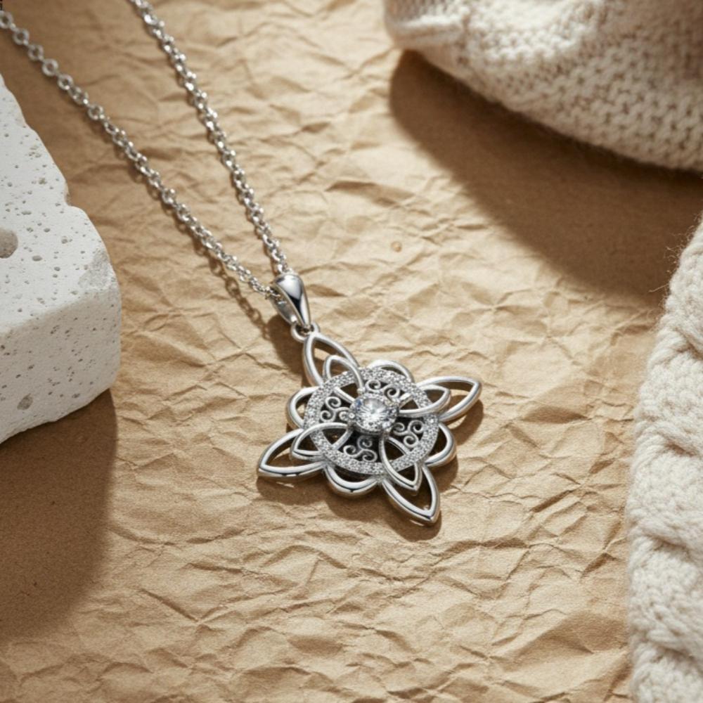 

Thai Silver Triskele Symbol and Witch Knot Necklace with Multiple Cubic Zirconia Triskelion Irish Jewelry Valentine Day Gift WHITE
