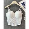European American Summer New Mesh Folding Sexy Fishbone Camisole Women's Clothing Base Ride Outer Wear Short Tops