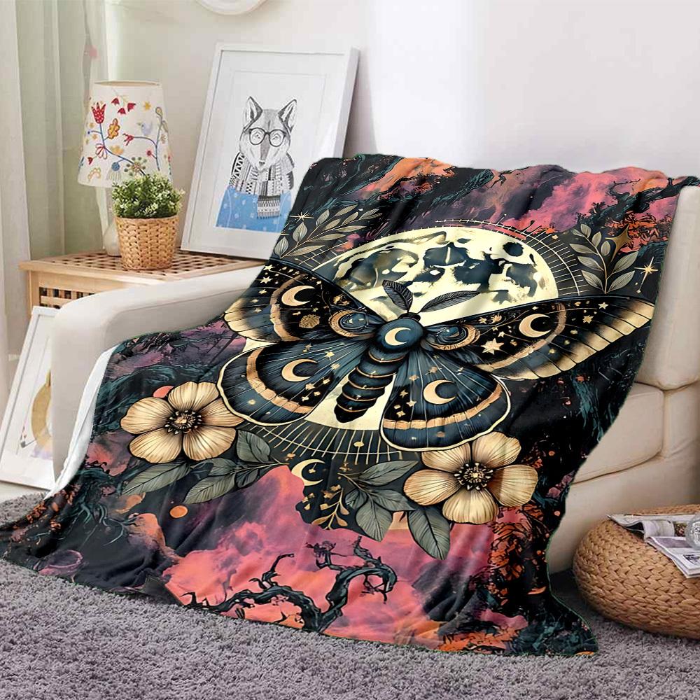1pc Moonlit Butterfly Lightweight Flannel Blanket, Comfortable and Warm Blanket, for Office and Camping Sofa Bed, Livingroom195