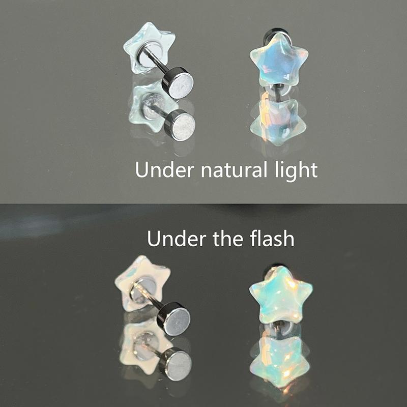 Shiny Resin Pentagram Star Piercings Lip Rings Stainless Steel Ear Bone Nail Earrings For Women Cute Sweet Piercing Body Jewelry