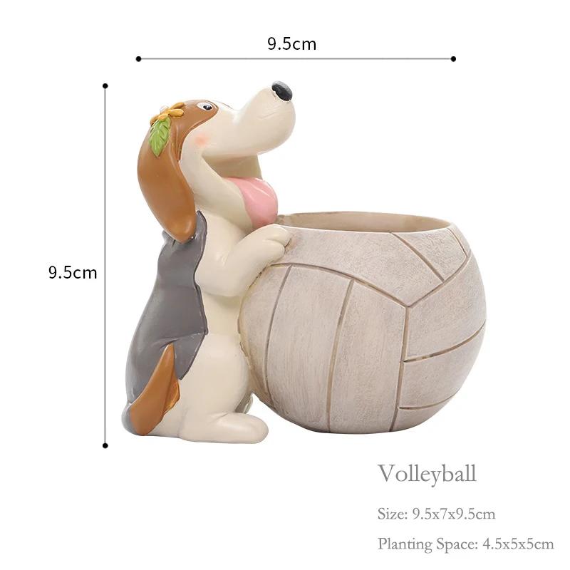 

Puppy Ball Games Small Plant Pot Resin Succulent Planter for Home Office Desk Mini Ornament Fairy Garden Flowerpot Decoration