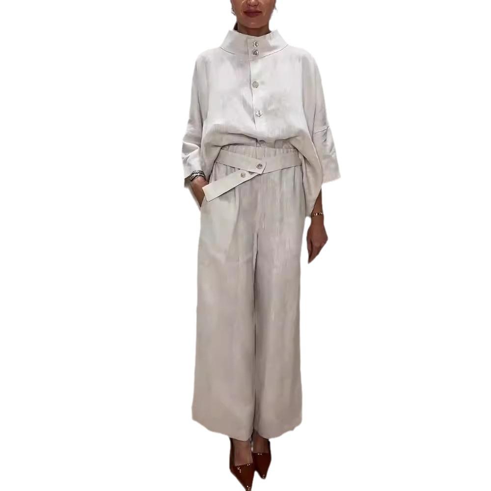 2024 Jesień Miejski Szyk Stójka Rękaw 3/4 Bawełna Len Zestaw Koszuli