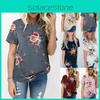 Elegant Summer Women Blouse Floral Print Short Sleeve Loose Casual T-shirt Tops