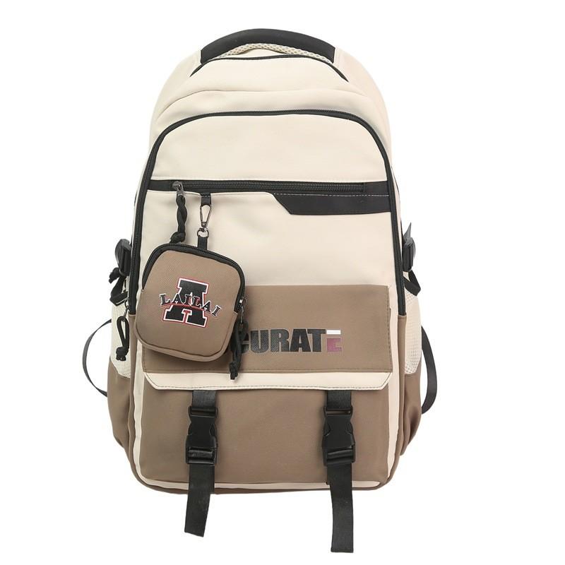 Blocked Fashionable Color Letter Printed Large Capacity Student Backpack