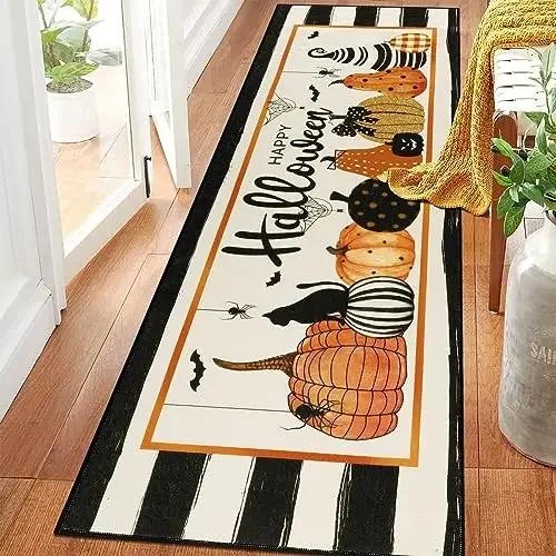Halloween Horror Pumpkin Kitchen Hallway Balcony Rugs Home Decor Bedroom Bedside Foot Mat Bathroom Laundry Room Anti-slip Mat