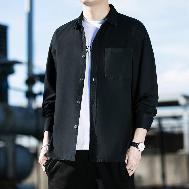 Spring Autumn Men's Cotton Casual Shirts High Quality Solid Color Turn Down Collar Loose Fashion Youthful Vitality Shirts Men