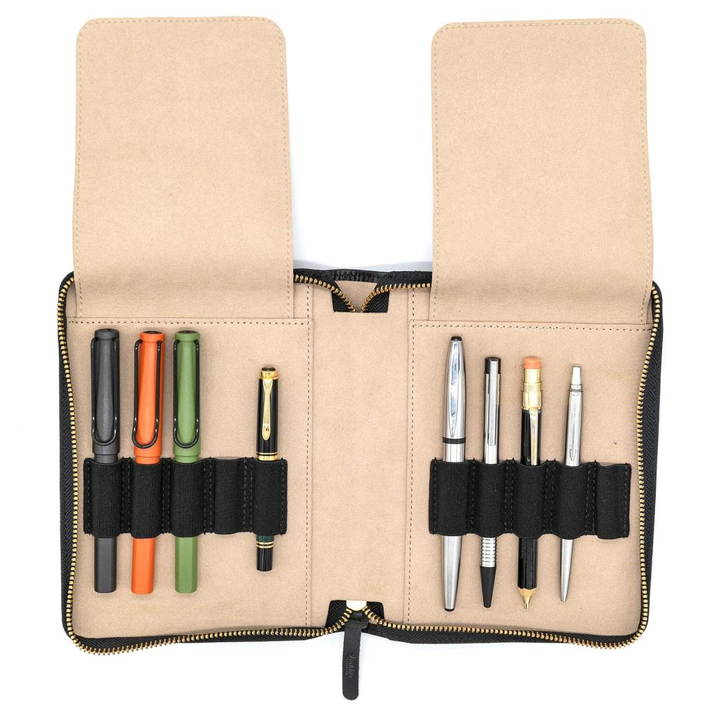 Luddite Garment Bag, Writer's Pencase, Vachetta Leather, Holds 10 Pens, Black