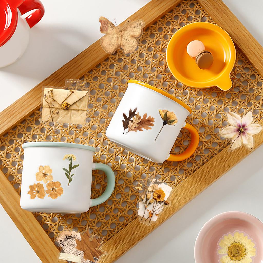 50pcs Transparent PET Flower Stickers Handbooks Tablets Phone Water Cups Decor Stationary Notebook Sticker