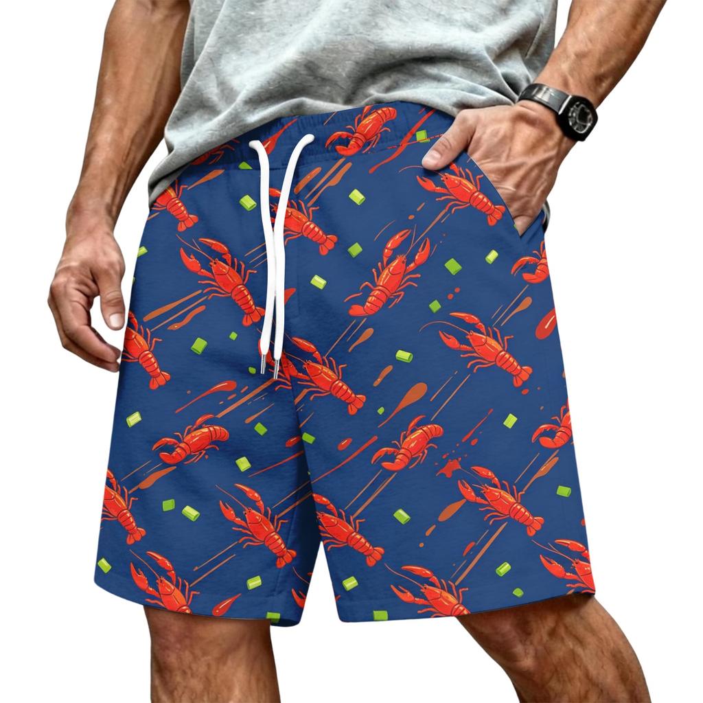 Men's Hawaiian Print Mesh Shorts with Drawstring Elastic Waist for Summer Beach