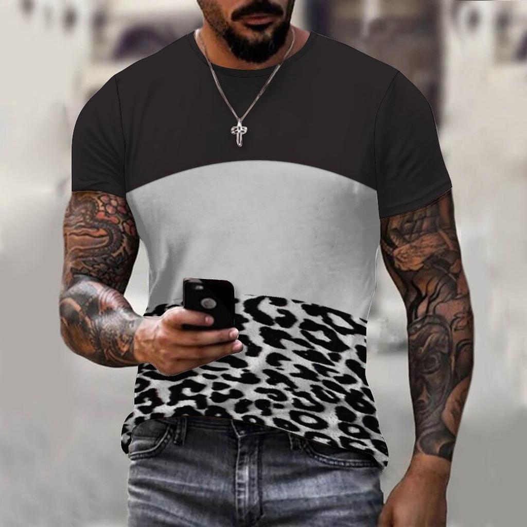 Summer Fashion Trend Local Tyrant Men's T-shirt 3D Printing Breathable Street Style Stitching O-neck Short-sleeved Comfortable