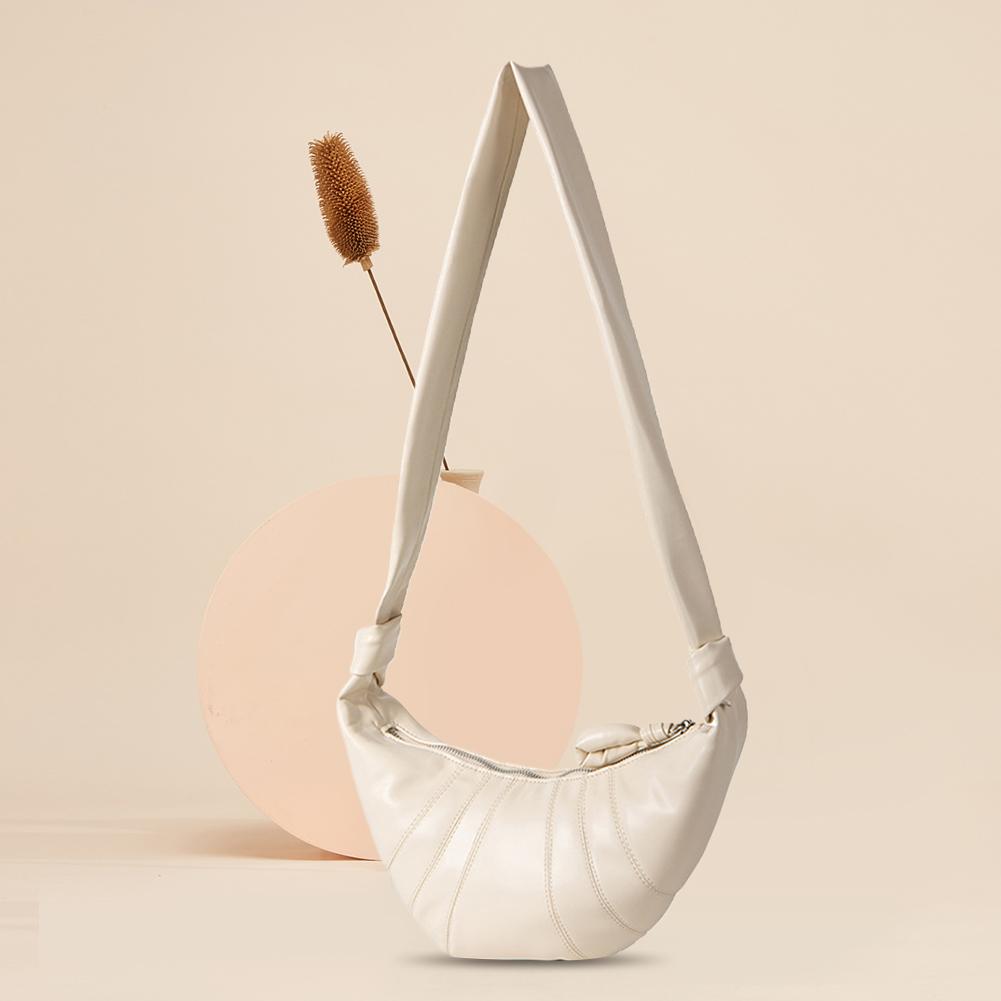 

Женская простая сумка-тоут на молнии, сумка через плечо в форме полумесяца, сумка-хобо с круассаном, большая вместительная сумка из искусственной кожи для путешествий на открытом воздухе бежевый