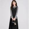Spring new large size fat mm fake two-piece trendy French retro dress, thin women's black long skirt