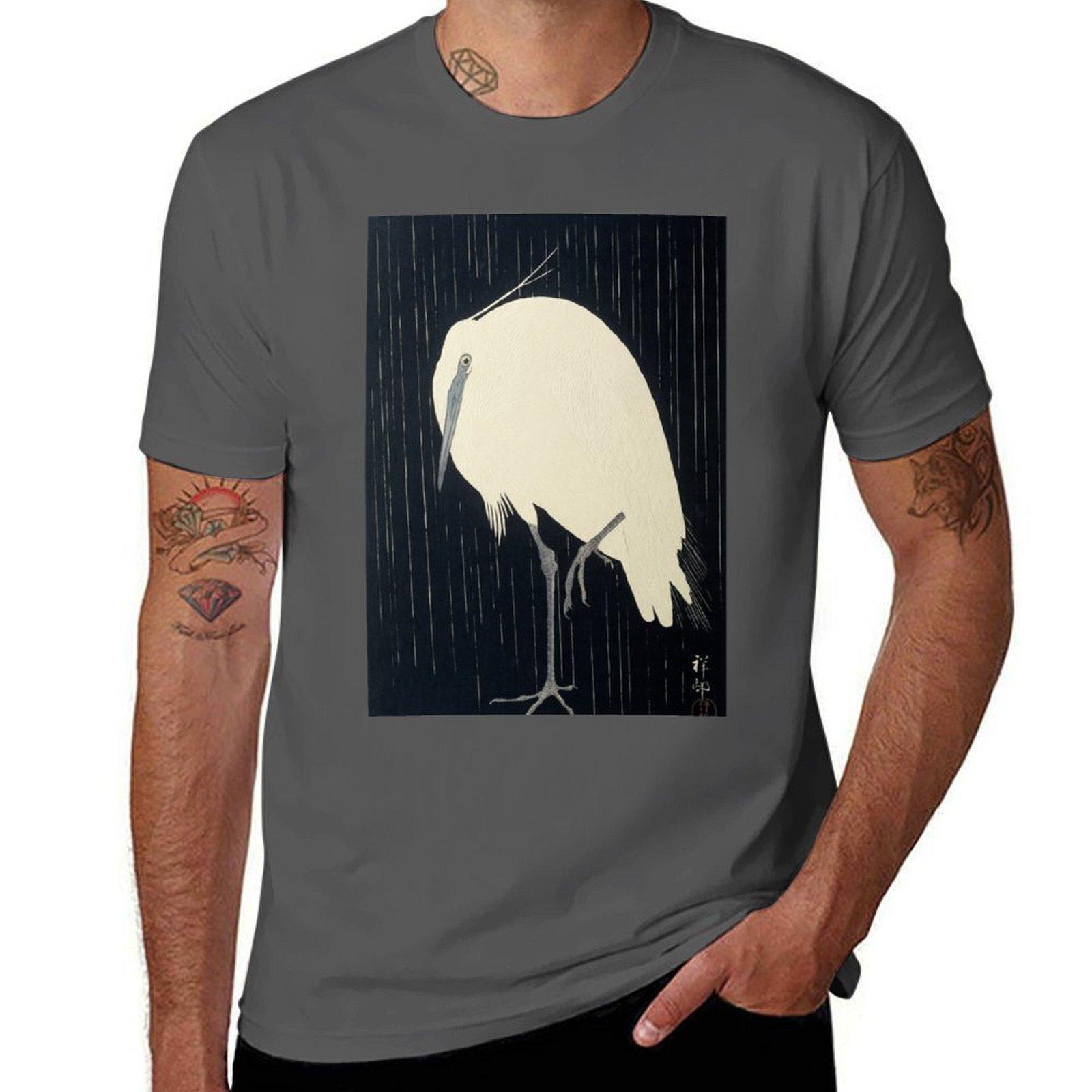 

Egret in the Rain, Ohara Koson, 1920s T-Shirt t shirts for man pack white funny t shirts cotton T-Shirt 4XL