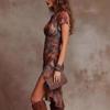 Sonderangebot Bedrucktes V-Ausschnitt Figurbetontes Taillen-Modekleid für Damen