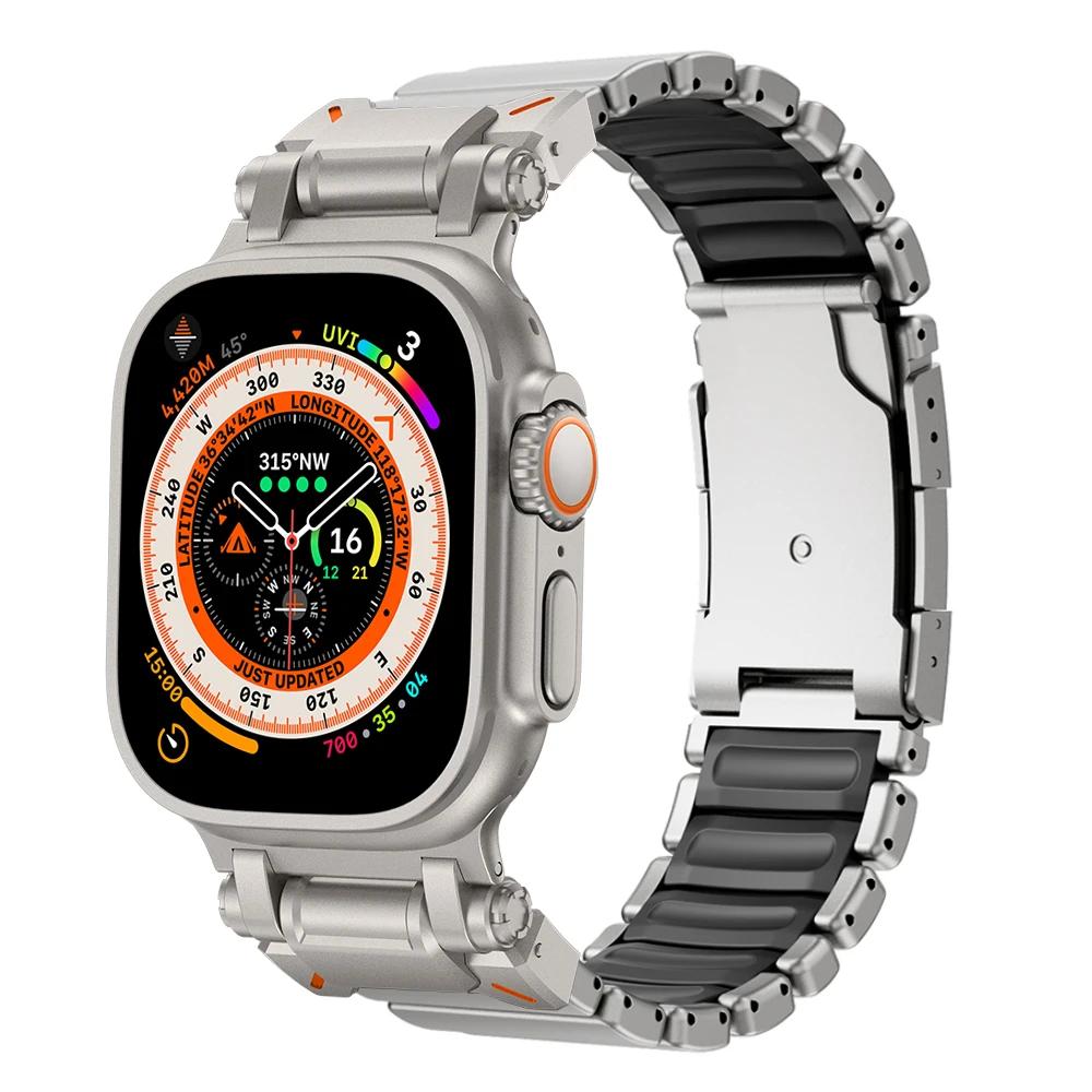 Titanium Metal WatchBand for Apple Watch Band Ultra 3 49mm Series 11 10 9 8 7 6 SE Rubber Luxury Strap for iWatch 46mm 45mm 44mm