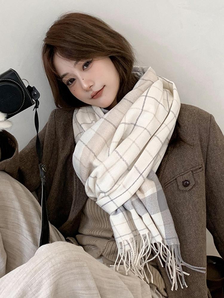 Women Winter Knitted Scarf Headscarf Ladies Men Casual Preppy Plaid Tassel Warm Scarve Mujer Male Foulard Wrap Shawl New Korean