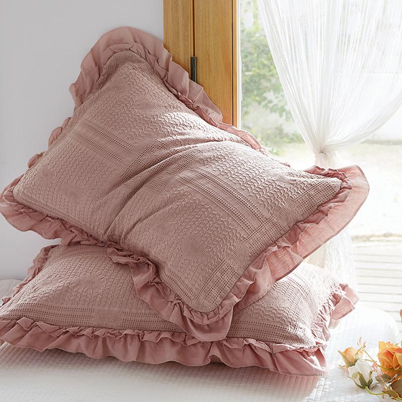45x75cm Solid Color Cotton Pillowcase Adult Home Double-layer Lotus Leaf Lace Pillow Core Cover Enlarge Widen Fix The Non Displaced Pillow Covers