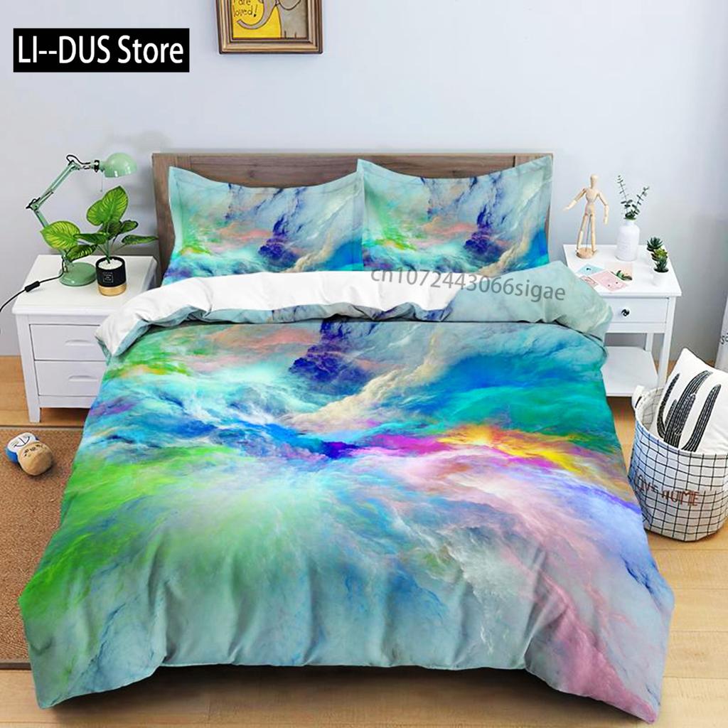 Comforter Colorful Cloud Polyester Orange Yellow Purple Cloud Sky For Teens Girls Abstract Theme Soft Bedding Set