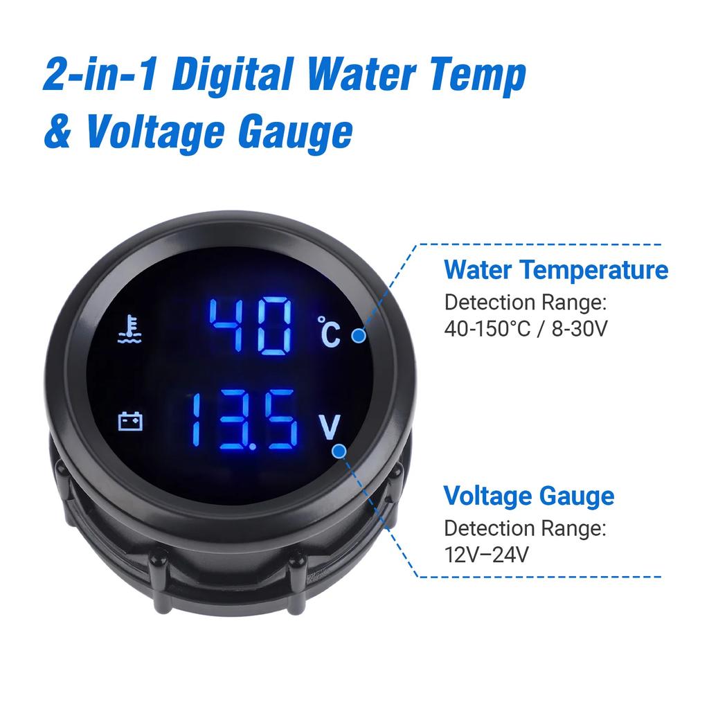 52mm Car Digital Turbo Boost Gauge Oil Pressure Gauge LED Double Display Water Temperature Voltage Gauge Fit for 12v/24v Cars