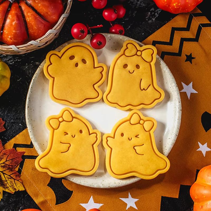 Halloween Themed Cookie Cutter 3D Plastic Adorable Ghost Biscuit Mold Fondant Stamp DIY Cake Decoration Baking Mould