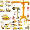 25Pcs Construction Cake Topper Excavator Tower Cupcake Topper Bulldozer Backhoe Traffic Road Sign Cake Decor Vehicles Decoration