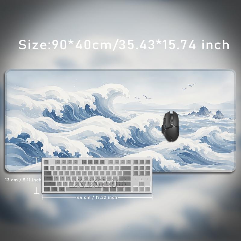 Mouse Pad Blue White Ocean Waves Printon Demand HD Large Computer Mousepad XXL Mouse Mat Non-Slip Natural Rubber Soft Mouse Mats