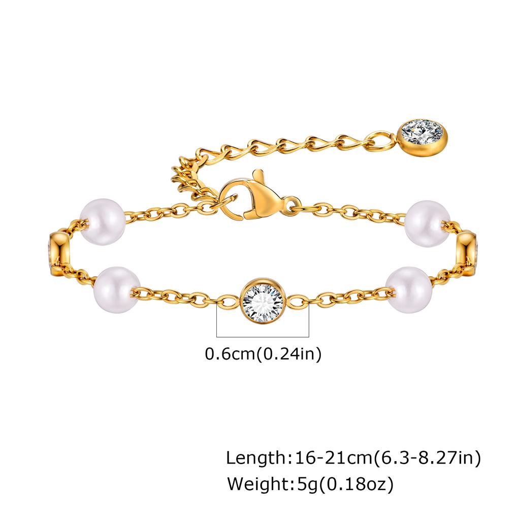 Pearl With Zirconia Beaded Bracelets for Women, Link Chain Bracelet,18k Gold Plated Stack Adjustable Jewelry